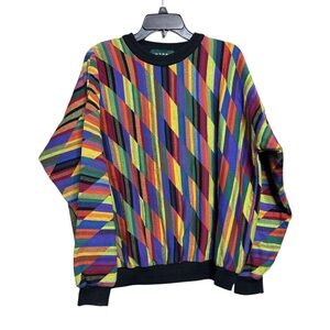 Vintage 90s Tundra Canada Rainbow Knit Sweater Mens L Made In Canada